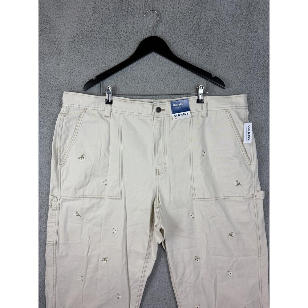 Old Navy Pants Womens 20 White High-Rise Straight Carpenter Floral Embroidered